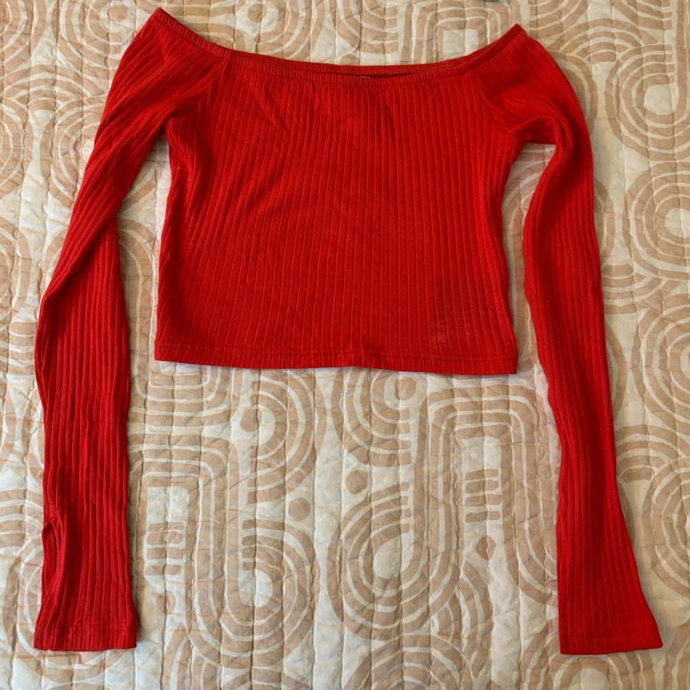 H&M Red Hot Off-The-Shoulder Longsleeve Crop Top 🌶️